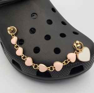 Gold Shoe Chain for Crocs Pink Enamel Heart Charms